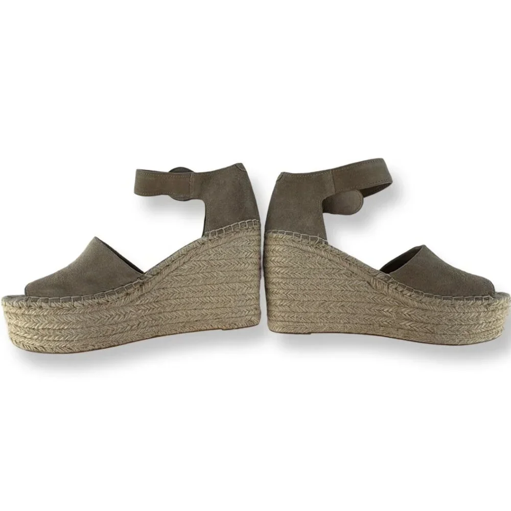 Marc Fisher Nelly Wedge Espadrille Sandal in Tan Taupe Suede Size 9.5